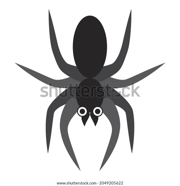 Spider logo template. Spider body consists of\
cephalothorax and abdomen. Eyes, mouth apparatus and walking legs\
are located on cephalothorax. Graphic flat arthropod. Arachnid icon\
for Halloween design
