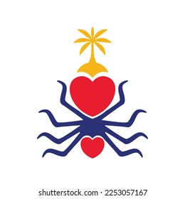araña con amor y árboles de coco hábitos de naturaleza diseño de logo colorido vectores ilustración plantilla