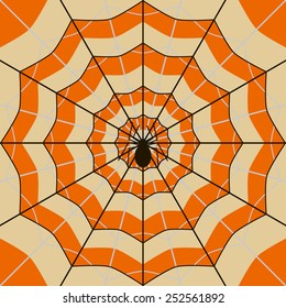 Spider lurking in the center of its web. Bright fantasy drawing