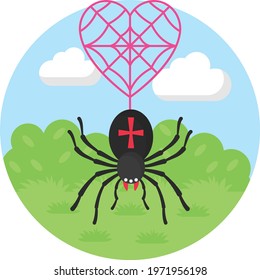 Spider making web heart shaped Concept, Fields with clouds and sky Vector Color Icon Design, Nature Lover Symbol, Heart in nature Stock illustration, Beautiful Landscape scenery Ideas in Round Shape
