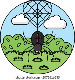 Spider making web heart shaped Concept, Fields with clouds and sky Vector Icon Design,Nature Love Symbol, Artistic landforms Scenes Sign, Heart in nature Stock illustration, Beautiful Landscape View