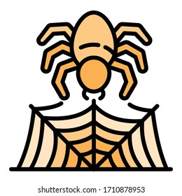 Araña haciendo icono web. Araña de esquema que hace icono de vector web para el diseño web aislado en fondo blanco