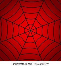 Spider man. Spiderman background. Red background with black spiderweb of spiderman. Pattern of cobweb for net, trap and horror. Hero texture. Vector.