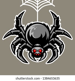 Spider Mascot Hanging On The Spider Web Illustration