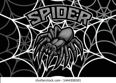 Spider mascot sport / e-sport style isolated on black background with web