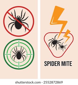 Spider mites icon silhouette. Red Target pesticide stop sign. insect repellent