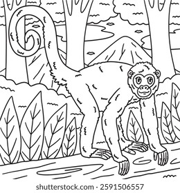 Spider Monkey Animal Coloring Page for Kids 