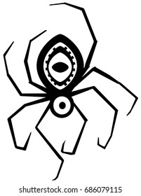 Spider mystic eye stylized stencil black, vector illustration, vertical, isolated