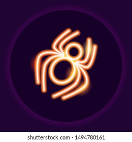 Spider neon icon. Halloween neon sign. Holiday concept. Vector illustration. 