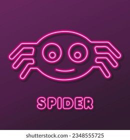 spider neon sign, modern glowing banner design, colorful modern design trends on black background. Vector illustration.