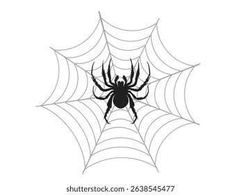 spider is in its nest, spider web, vector illustration