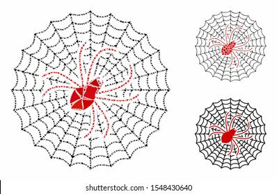 Spider net composition of ragged elements in different sizes and color tones, based on spider net icon. Vector raggy elements are combined into collage. Spider net icons collage with dotted pattern.