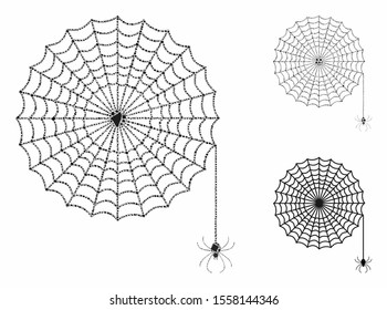 Spider net composition of unequal items in variable sizes and shades, based on spider net icon. Vector irregular items are organized into composition. Spider net icons collage with dotted pattern.