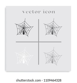 Spider net with spider flat black and white vector icon.