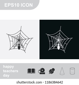 Spider net with spider flat black and white vector icon.