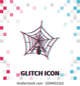 Spider net with spider  glitch effect vector icon.