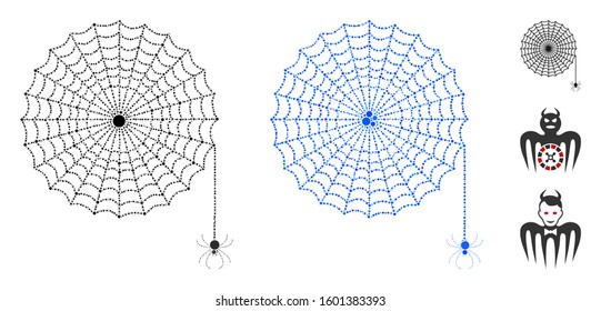 Spider net mosaic of circle elements in different sizes and color hues, based on spider net icon. Vector circle elements are united into blue illustration.