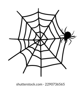 Spider net web hand drawn doodle sketch for holiday spooky scary decoration. Tattoo design art with an insect bug zombie drawing.