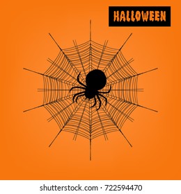 Spider on a cobweb vector illustration. Halloween sign text . Halloween poster, invitation or banner.