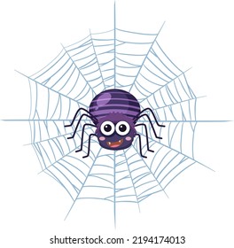 Spider on spiderweb isolated cartoon illustration