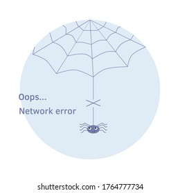 Spider on a tattered web - concept of network error. Connection break, vector