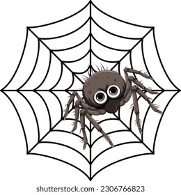 Spider on spider web cartoon isolated illustration