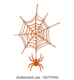 Spider on the web, colorful scary Halloween illustration. Vector