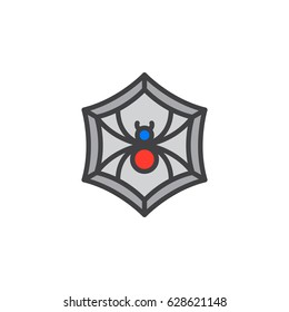 Spider on web filled outline icon, line vector sign, linear colorful pictogram. Symbol, logo illustration. Pixel perfect