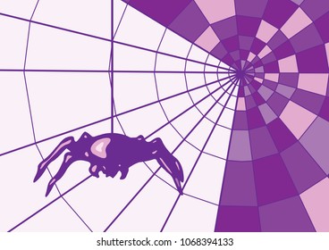 Spider on the web. geometric purple web. Purple. Background in cold tones.