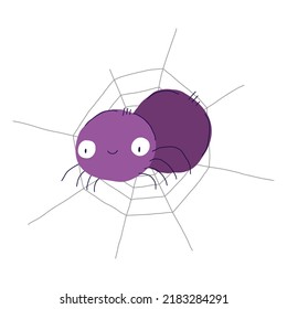 Spider. Spider on web. Halloween Spiderweb decoration. Cartoon character vector illustration isolated on white background.