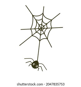 Spider on the web, Halloween symbol isolated on white background. Vector illustration