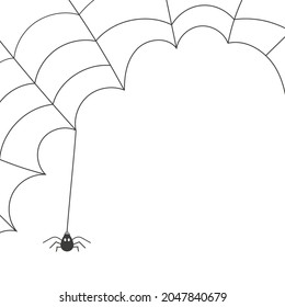 Spider on the web, Halloween template isolated on white background. Vector illustration