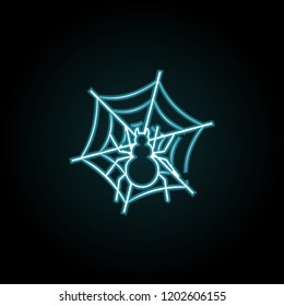 Spider on the web icon in neon style. Simple outline vector of halloween set for UI and UX, website or mobile application