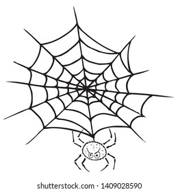 Spider on  web icon. Vector illustration spider web with a spider. 