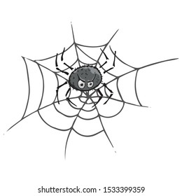 Spider on  web icon. Vector illustration spider web with a spider. Hand drawn spider and web.