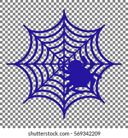 Spider on web illustration Blue icon on transparent background.