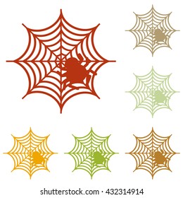 Spider on web illustration Colorful autumn set of icons