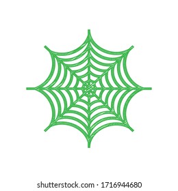 Spider on web illustration. Green scribble Icon with solid contour on white background. Illustration.