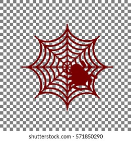 Spider on web illustration Maroon icon on transparent background.
