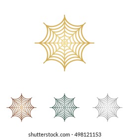 Spider on web illustration. Metal icons on white backgound.