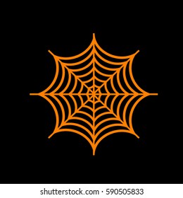 Spider on web illustration. Orange icon on black background.