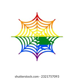 Spider on web illustration. Rainbow gay LGBT rights colored Icon at white Background. Illustration.