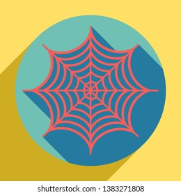 Spider on web illustration. Sunset orange icon with llapis lazuli shadow inside medium aquamarine circle with different goldenrod shadow at royal yellow background.