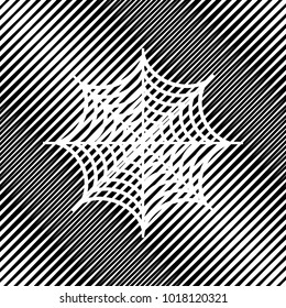 Spider on web illustration. Vector. Icon. Hole in moire background.