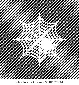 Spider on web illustration. Vector. Icon. Hole in moire background.