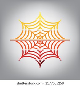 Spider on web illustration. Vector. Horizontally sliced icon with colors from sunny gradient in gray background.