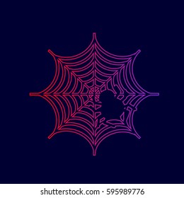 Spider on web illustration Vector. Line icon with gradient from red to violet colors on dark blue background.
