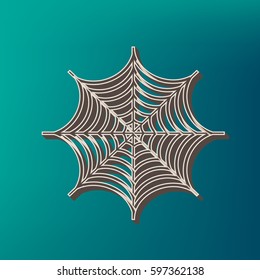 Spider on web illustration. Vector. Icon printed at 3d on sea color background.