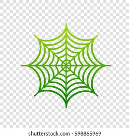 Spider on web illustration. Vector. Green gradient icon on transparent background.