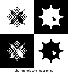 Spider on web illustration. Vector. Black and white icons and line icon on chess board.